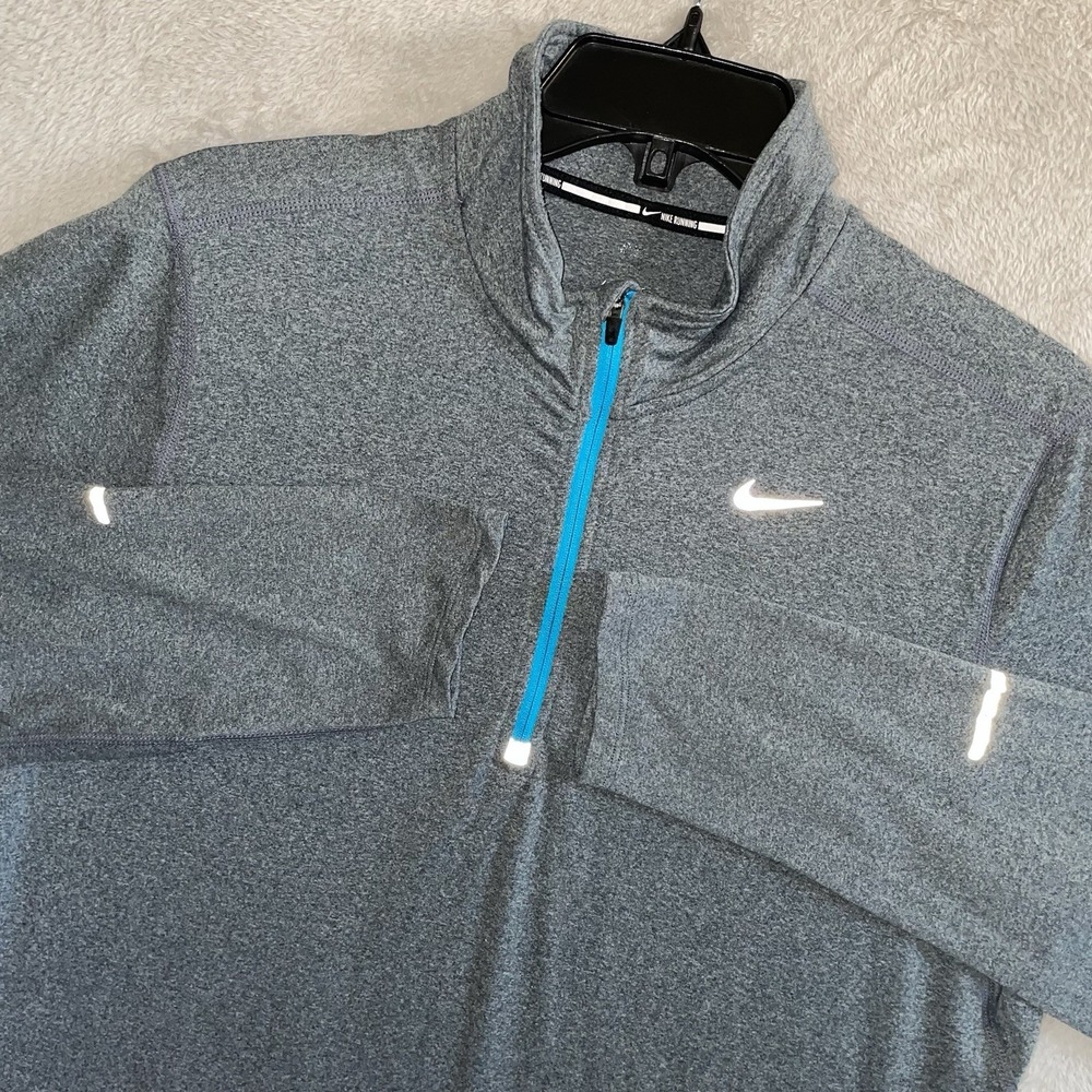 Nike 1/4 Zip Mens Medium Gray Dri-Fit Running Gym Dri Fit Reflective Element